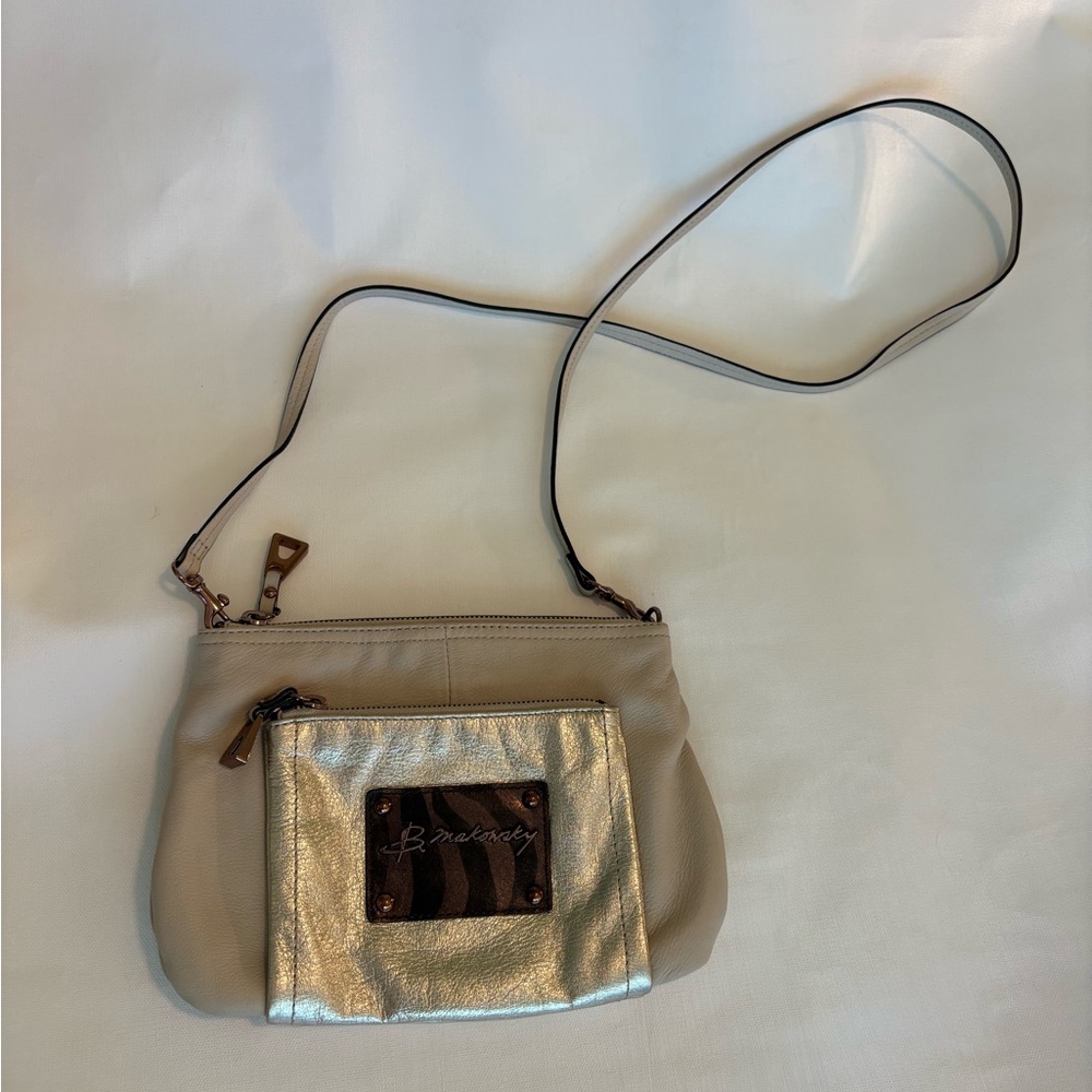b. Makowsky leather bag-Beige and Gold Women's Bag